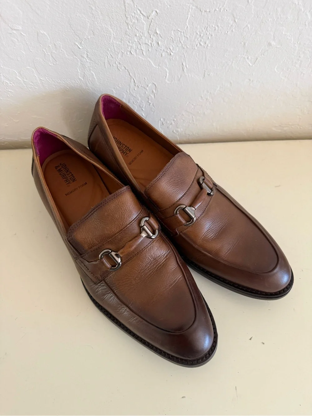 Johnston & Murphy Cognac Brown Leather Bit Loafers